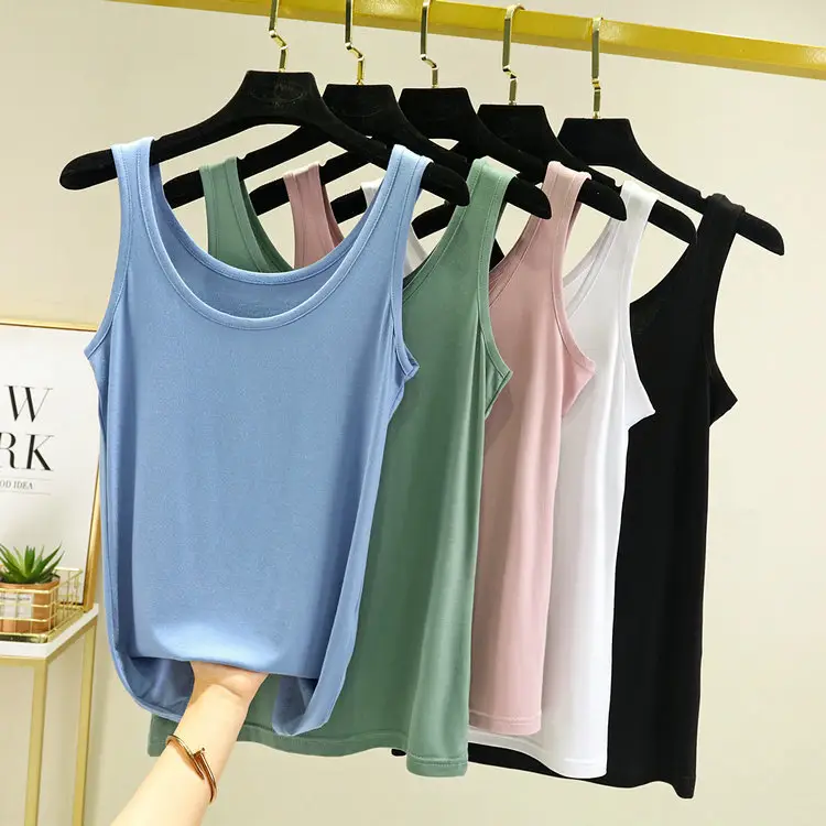 Women's Pink Sleeveless Camisole U-Neck Slim Fit