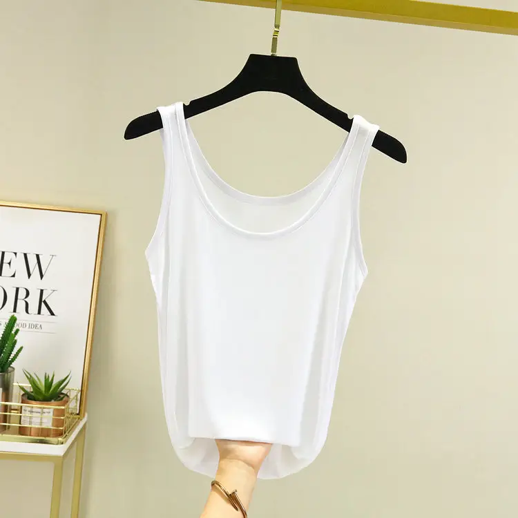 Women's Pink Sleeveless Camisole U-Neck Slim Fit