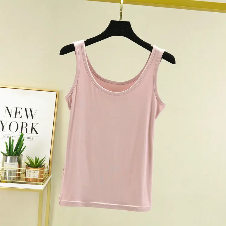 Women's Pink Sleeveless Camisole U-Neck Slim Fit