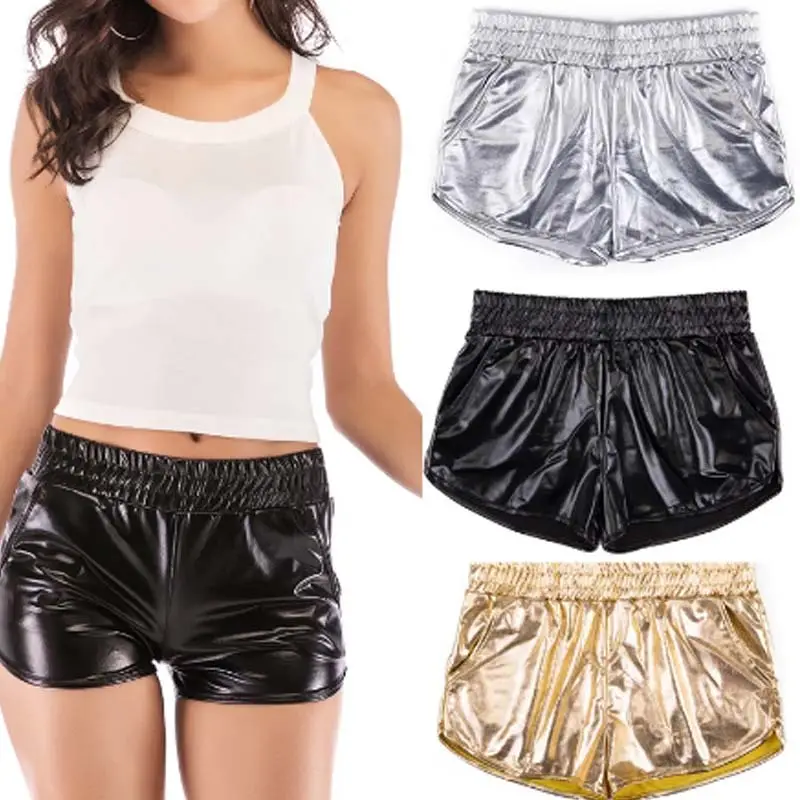 2025 Gold Patent Leather Hip-Lifting Shorts for Women