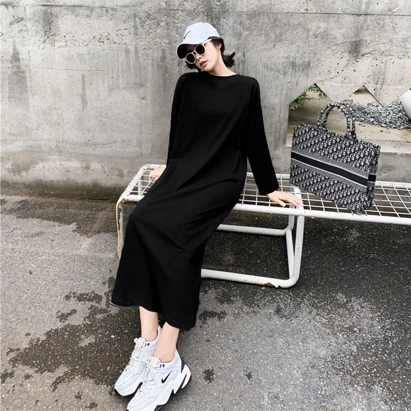 Black Long Sleeve Korean Maxi Dress Large Women — feature 16