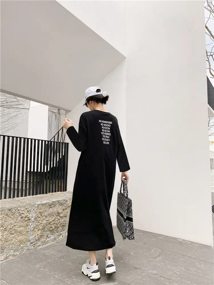 Black Long Sleeve Korean Maxi Dress Large Women — feature 9
