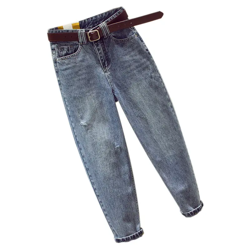 Women Ripped High Waist Jeans 2021 Grey - Image 6