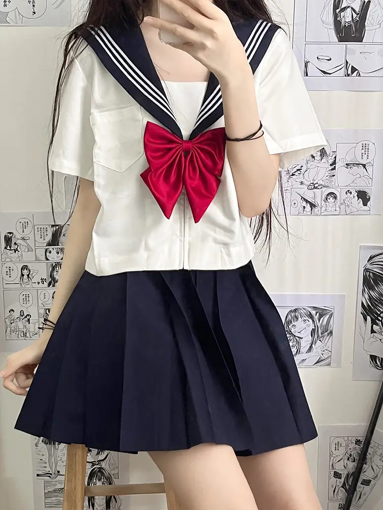 Japanese Style Sailor Suit White Pleated Skirt Summer - Image 14