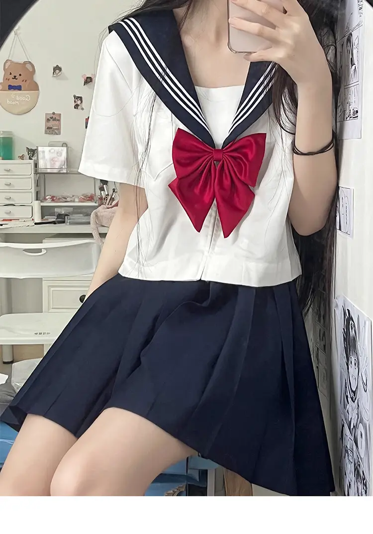 Japanese Style Sailor Suit White Pleated Skirt Summer — feature 1