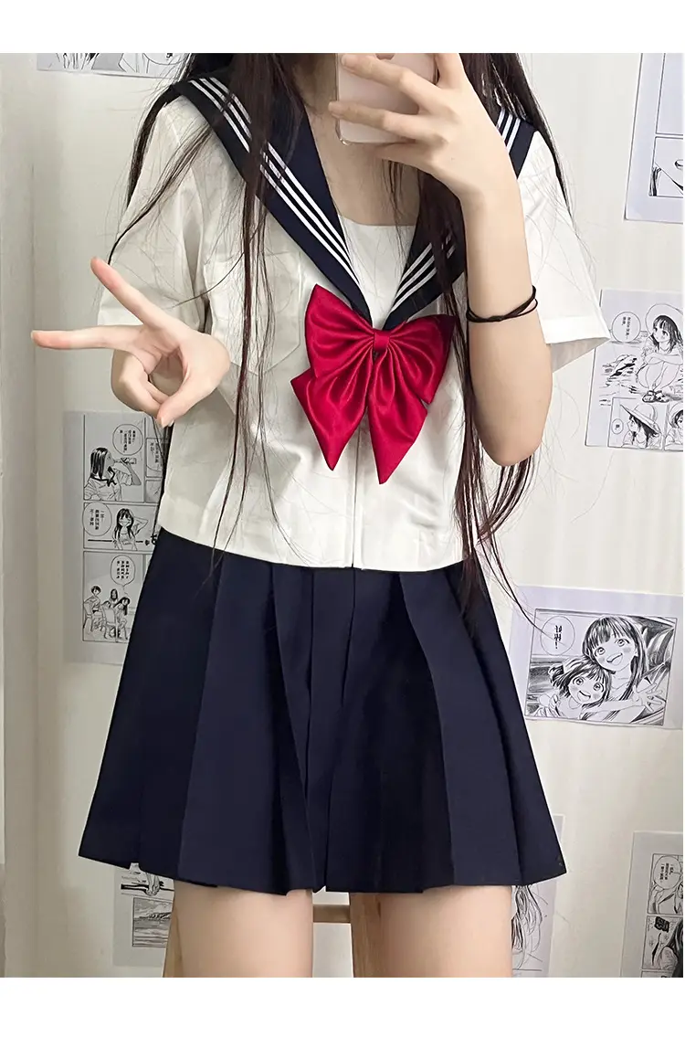 Japanese Style Sailor Suit White Pleated Skirt Summer — feature 10