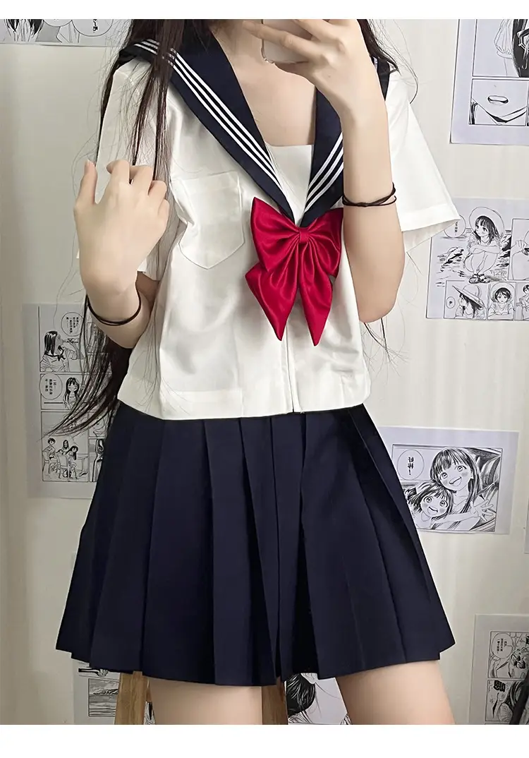 Japanese Style Sailor Suit White Pleated Skirt Summer — feature 5