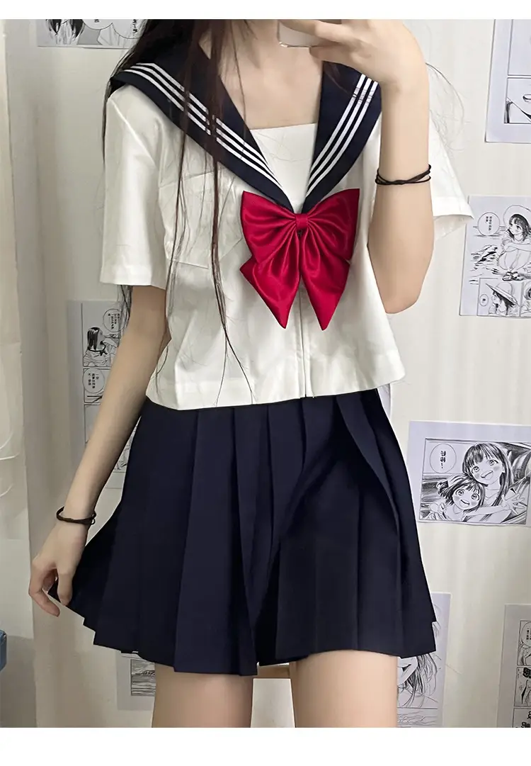 Japanese Style Sailor Suit White Pleated Skirt Summer — feature 6