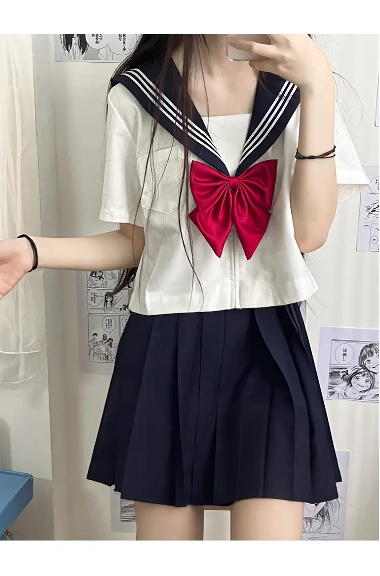 Japanese Style Sailor Suit White Pleated Skirt Summer — feature 7