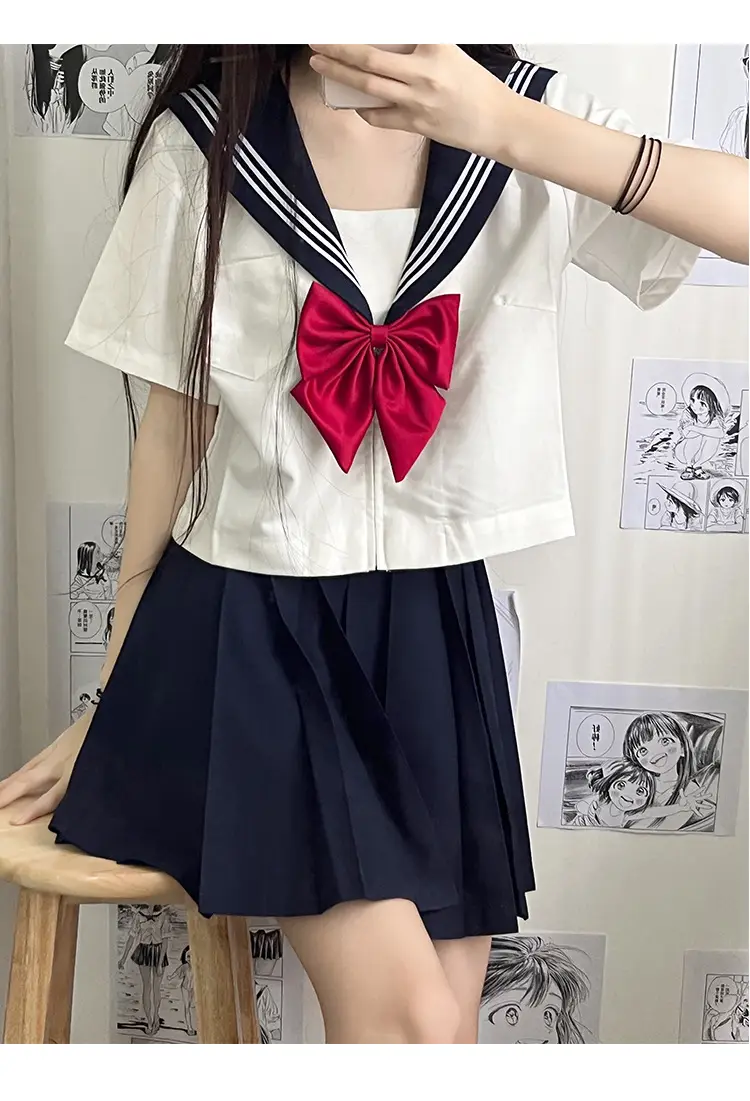 Japanese Style Sailor Suit White Pleated Skirt Summer — feature 8