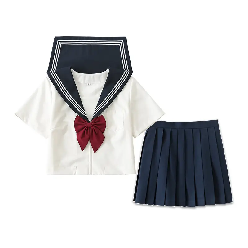 Japanese Style Sailor Suit White Pleated Skirt Summer - Image 3