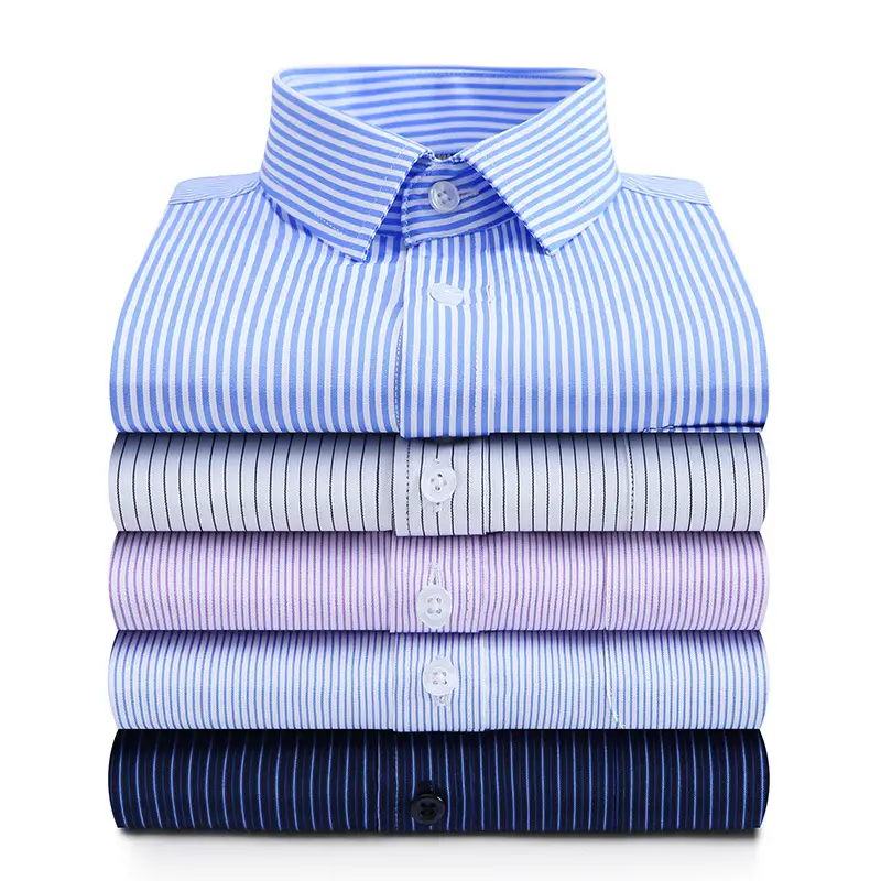 Men White Striped Long Sleeve Shirt Spring Summer Formal Wear - Image 23