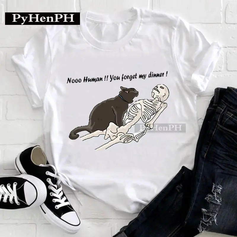 Women Cat Print T-Shirt Short Sleeve Loose Fit
