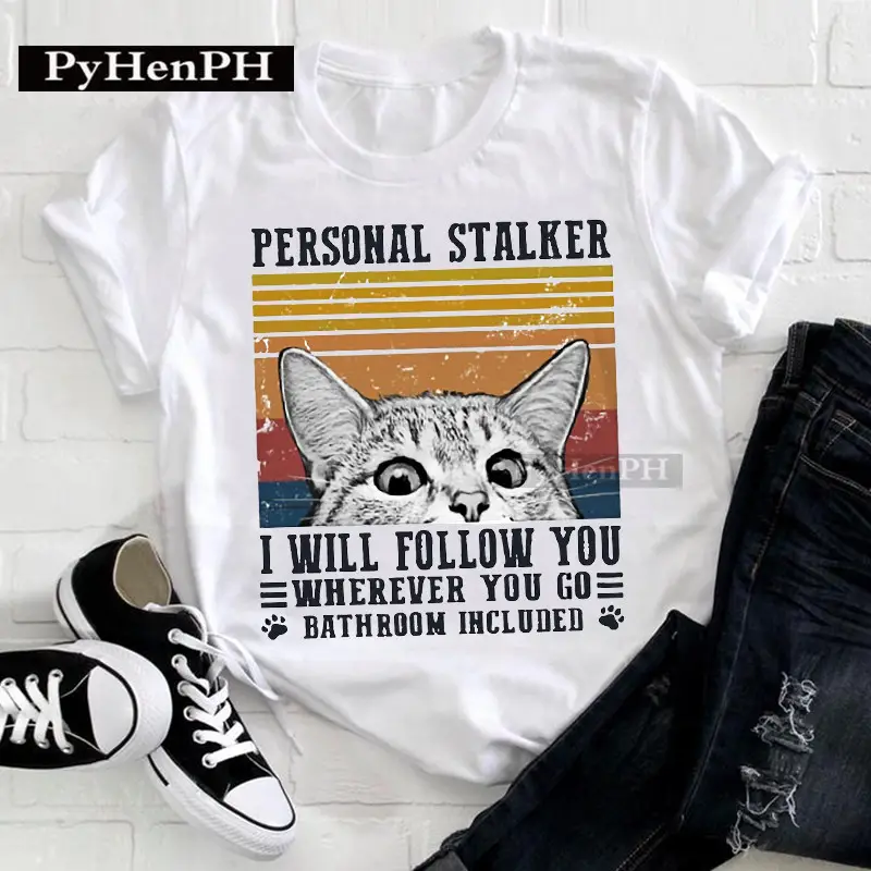 Women Cat Print T-Shirt Short Sleeve Loose Fit