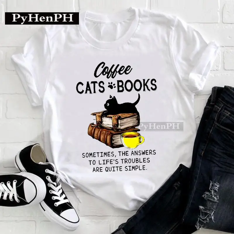 Women Cat Print T-Shirt Short Sleeve Loose Fit
