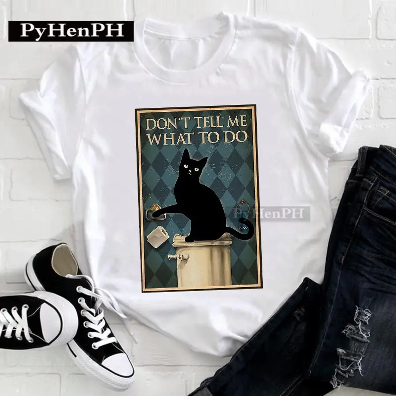 Women Cat Print T-Shirt Short Sleeve Loose Fit