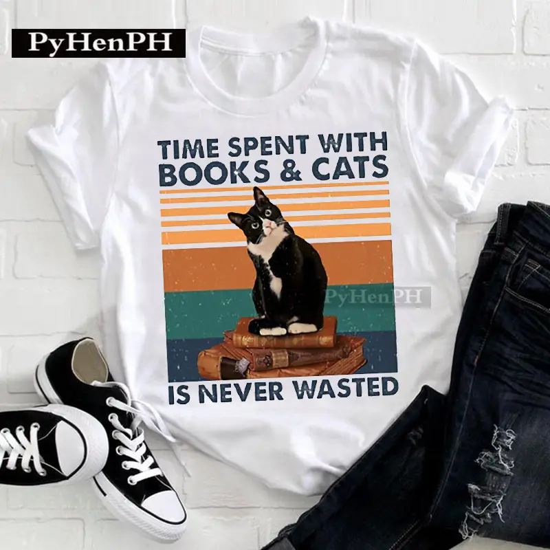 Women Cat Print T-Shirt Short Sleeve Loose Fit