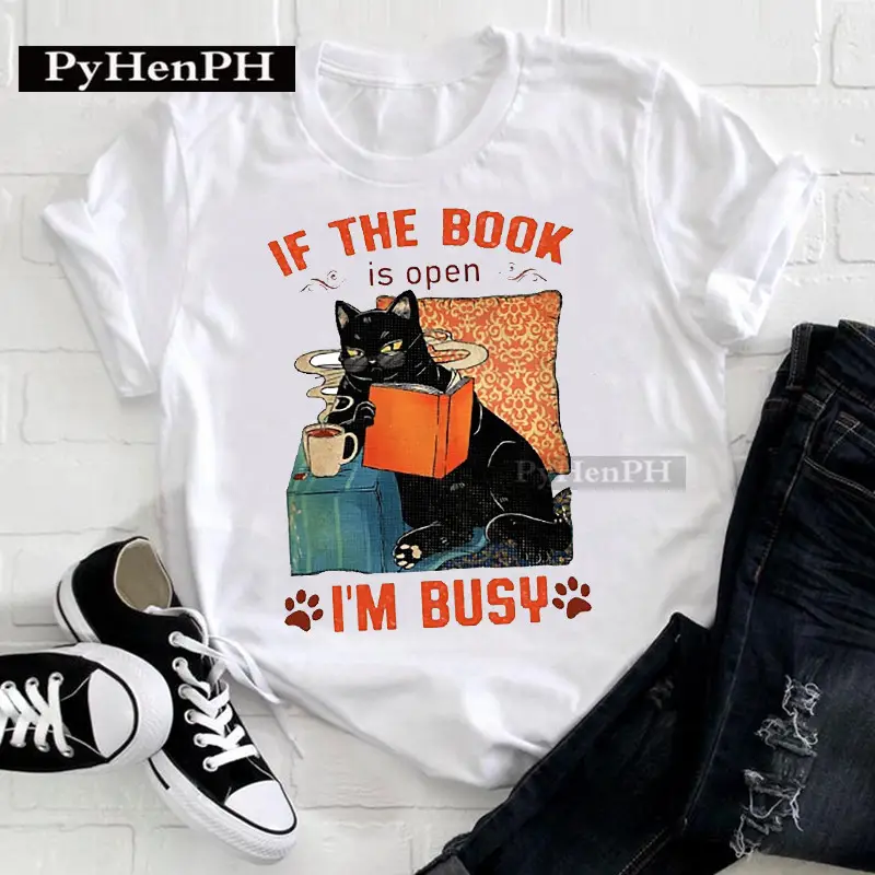 Women Cat Print T-Shirt Short Sleeve Loose Fit