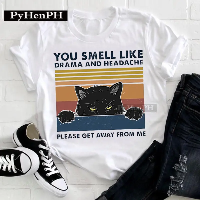 Women Cat Print T-Shirt Short Sleeve Loose Fit