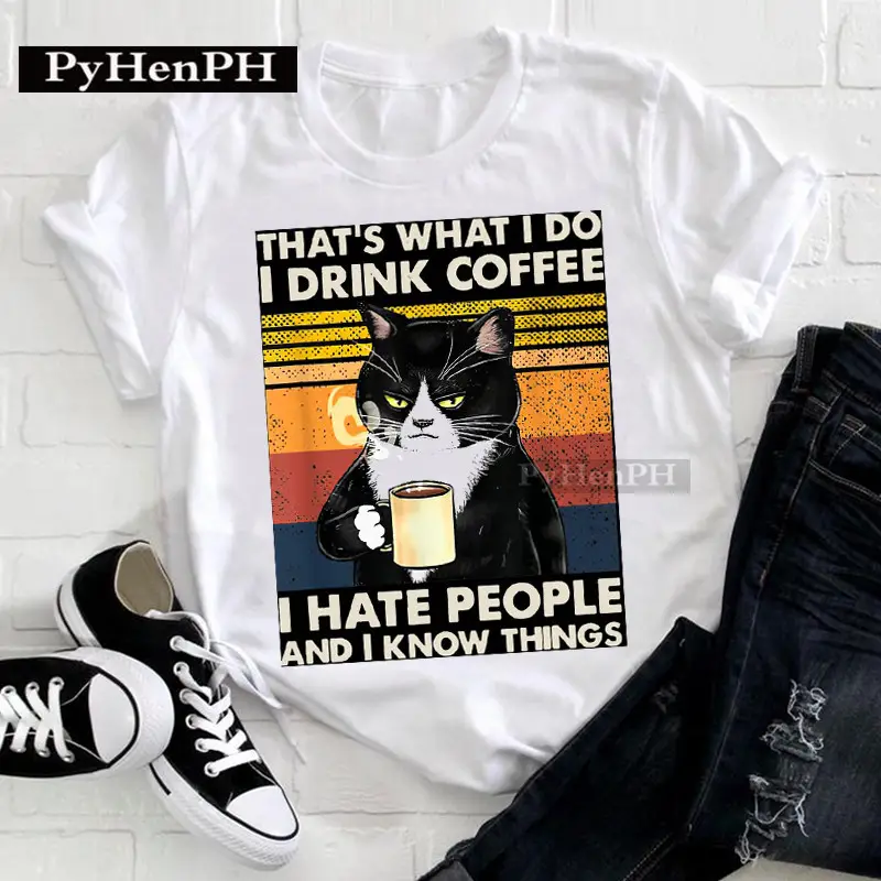 Women Cat Print T-Shirt Short Sleeve Loose Fit