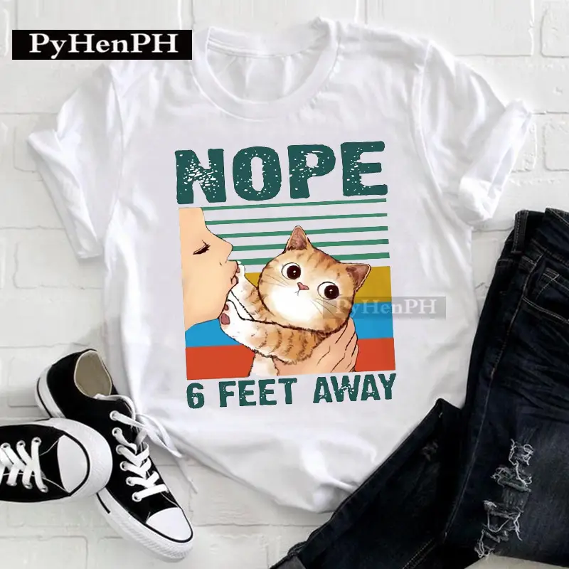 Women Cat Print T-Shirt Short Sleeve Loose Fit