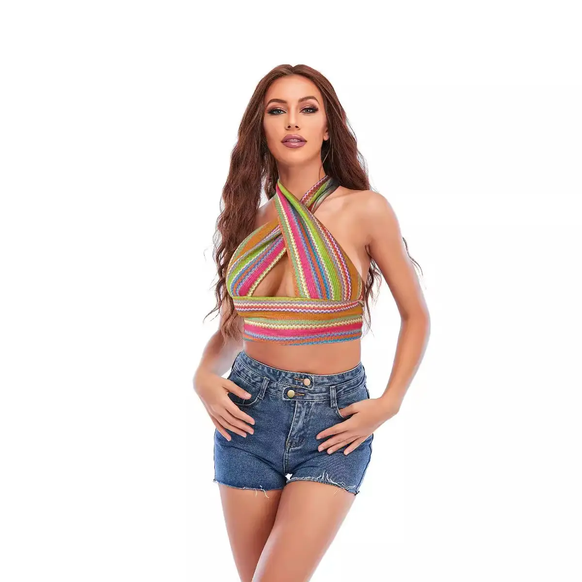 2024 Colorful Halter Sleeveless Knitted Cross Top for Women - Image 5