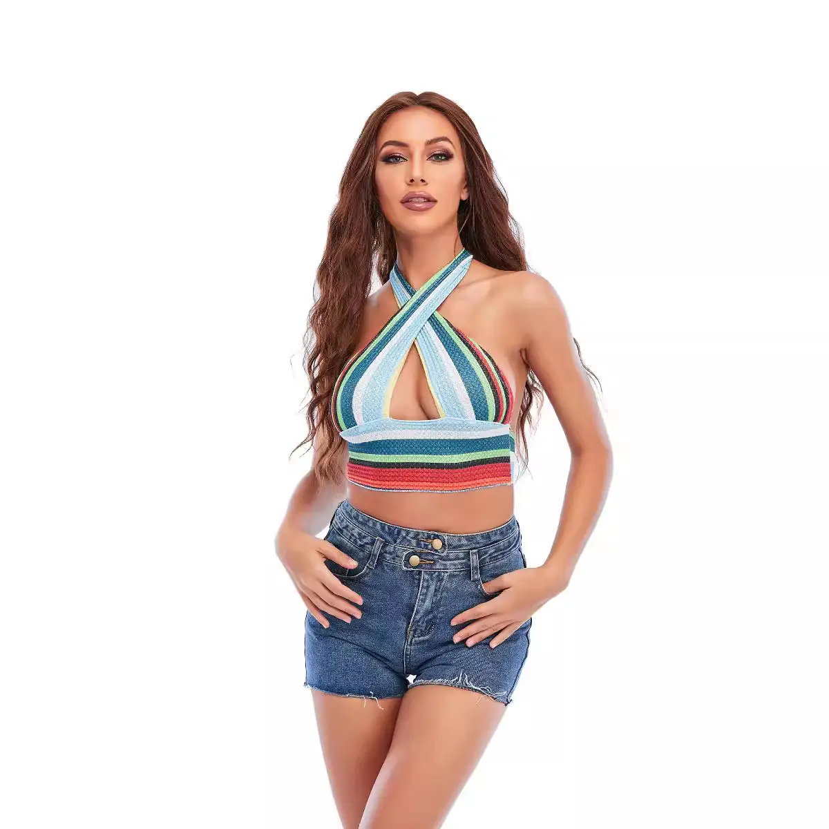 2024 Colorful Halter Sleeveless Knitted Cross Top for Women - Image 8