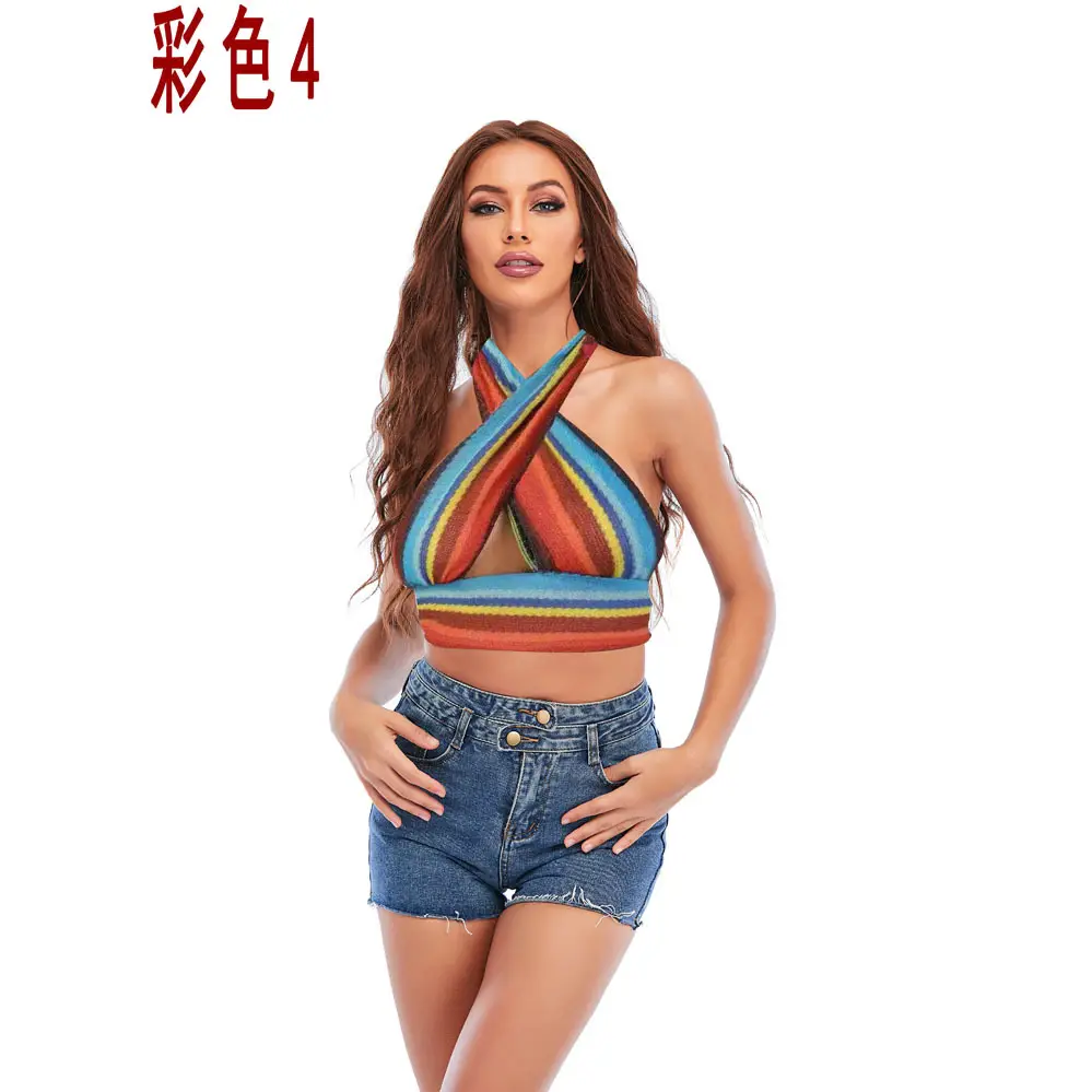 2024 Colorful Halter Sleeveless Knitted Cross Top for Women - Image 2