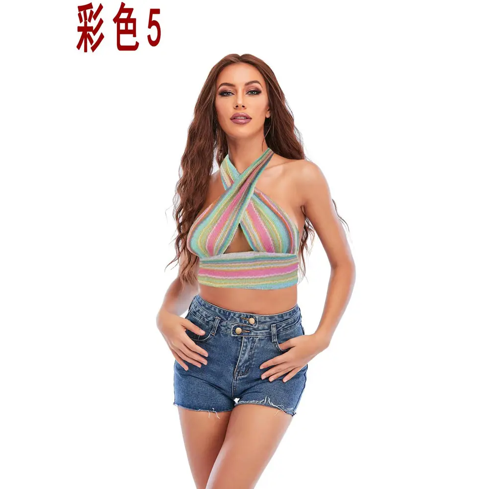 2024 Colorful Halter Sleeveless Knitted Cross Top for Women - Image 3
