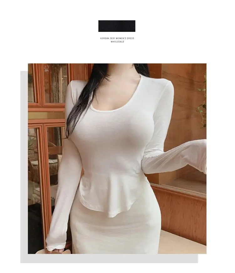 Women's Low Cut Long Sleeve T-Shirt Cream Big Curved Hem — feature 1