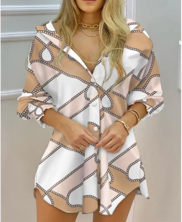 2022 V-Neck Striped Shirt Dress for Women - Image 3