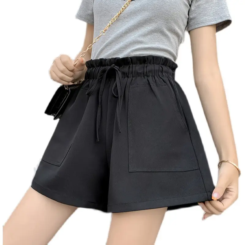 Black Slimming Wide Leg Shorts for Women - Image 2