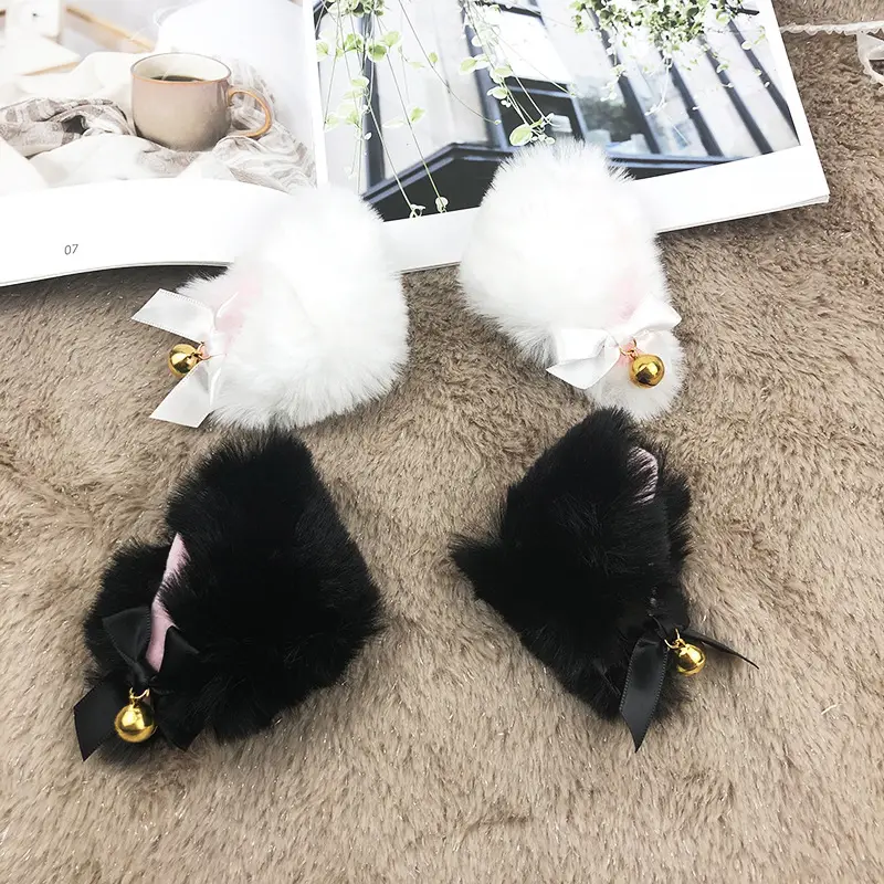 White Faux Fur Bell Headband with Gold Bell - Image 6
