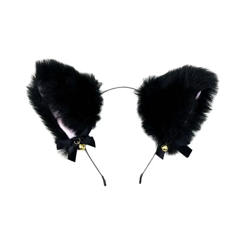 White Faux Fur Bell Headband with Gold Bell - Image 9