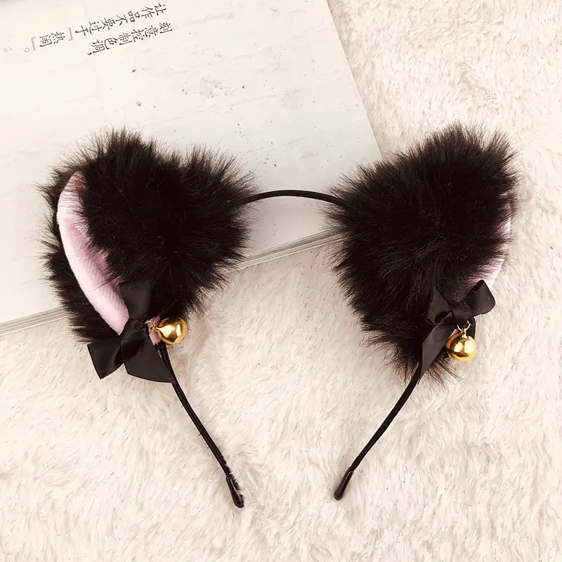 White Faux Fur Bell Headband with Gold Bell - Image 2