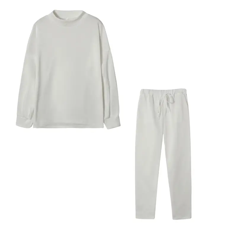 Women's 2-Piece Fall Winter Suit Cream High Neck Pants — feature 19