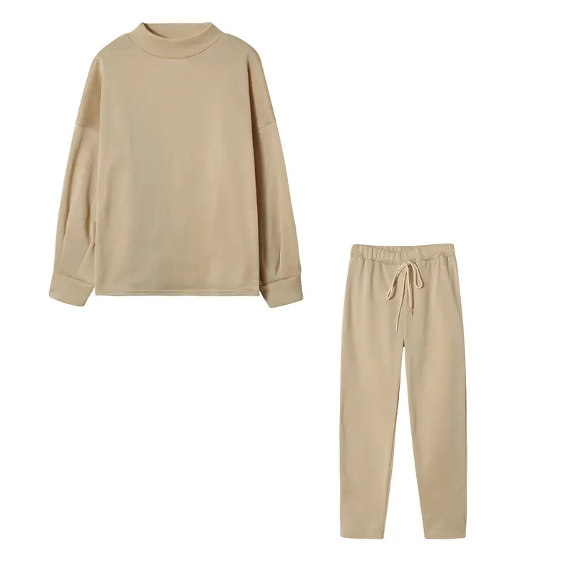 Women's 2-Piece Fall Winter Suit Cream High Neck Pants — feature 23