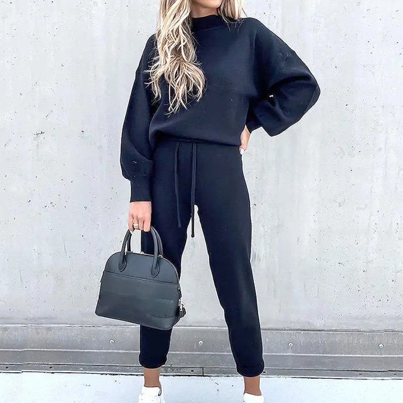 Women's 2-Piece Fall Winter Suit Cream High Neck Pants — feature 3