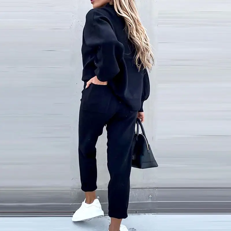 Women's 2-Piece Fall Winter Suit Cream High Neck Pants — feature 5