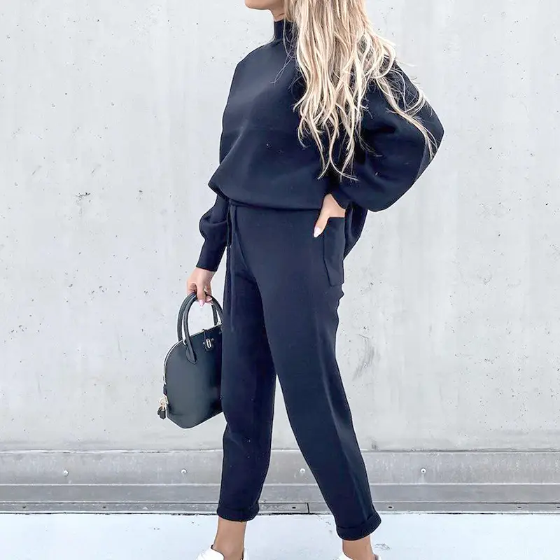 Women's 2-Piece Fall Winter Suit Cream High Neck Pants — feature 6