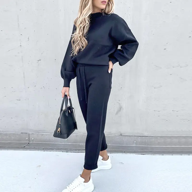 Women's 2-Piece Fall Winter Suit Cream High Neck Pants — feature 7