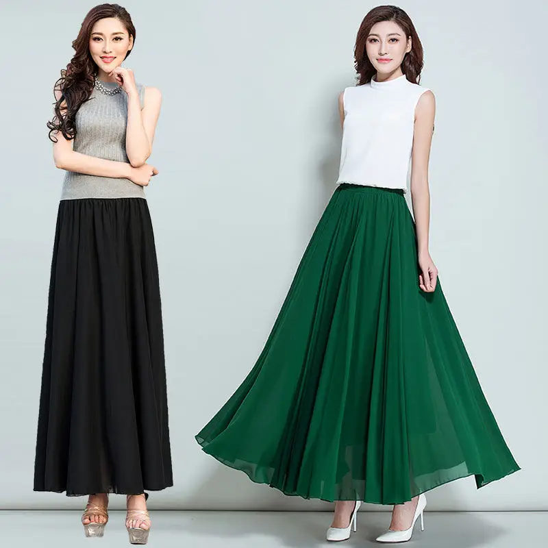 Green Chiffon Half-Skirt Dress for Women Spring Summer