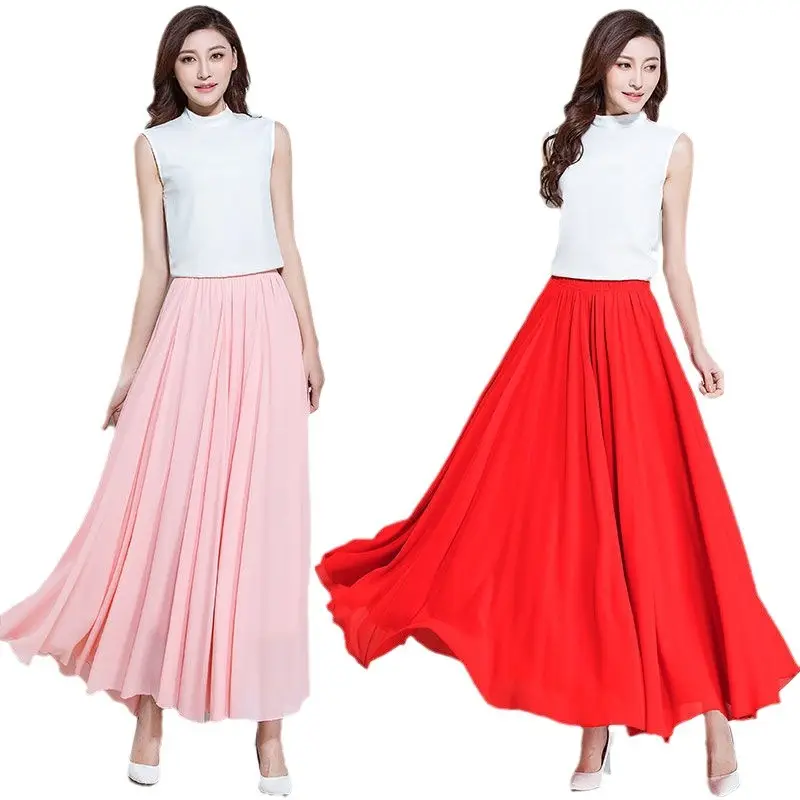 Green Chiffon Half-Skirt Dress for Women Spring Summer