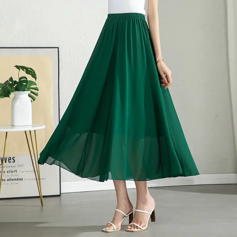 Green Chiffon Half-Skirt Dress for Women Spring Summer