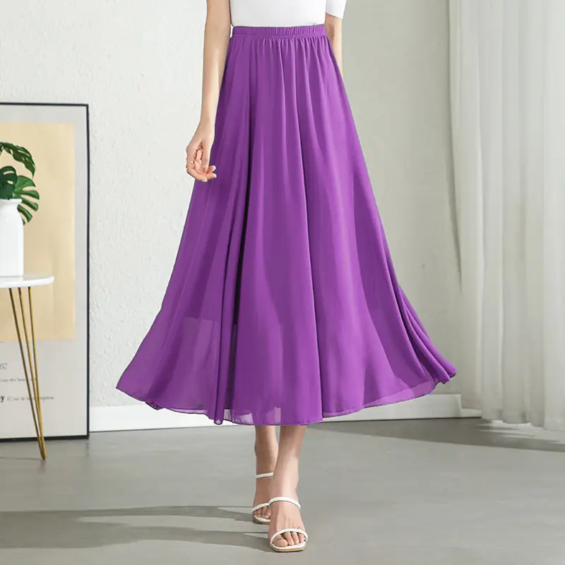 Green Chiffon Half-Skirt Dress for Women Spring Summer