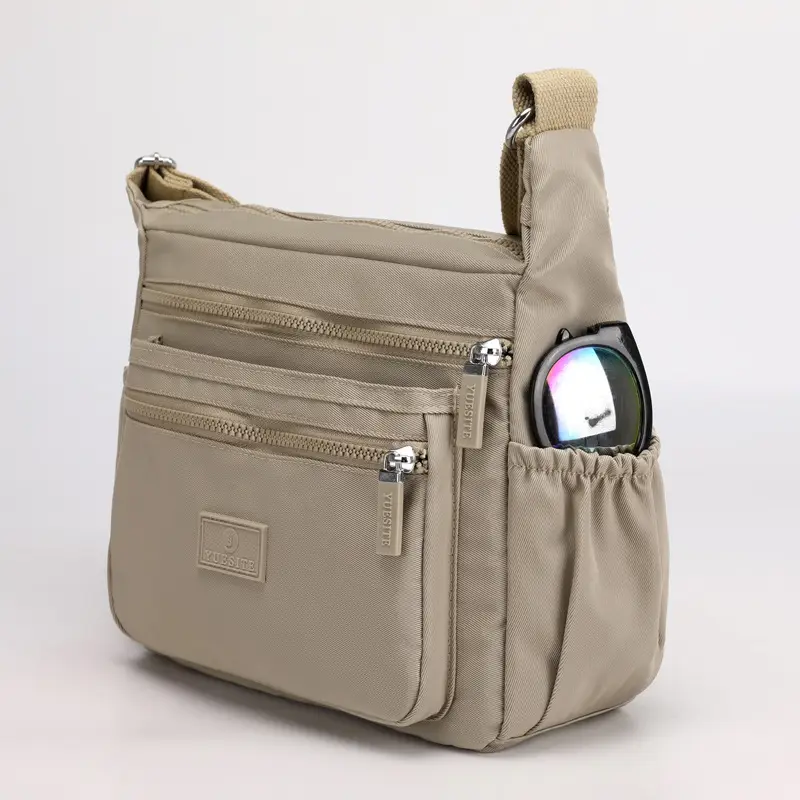Women's Black Nylon Shoulder Bag with Zip Pockets
