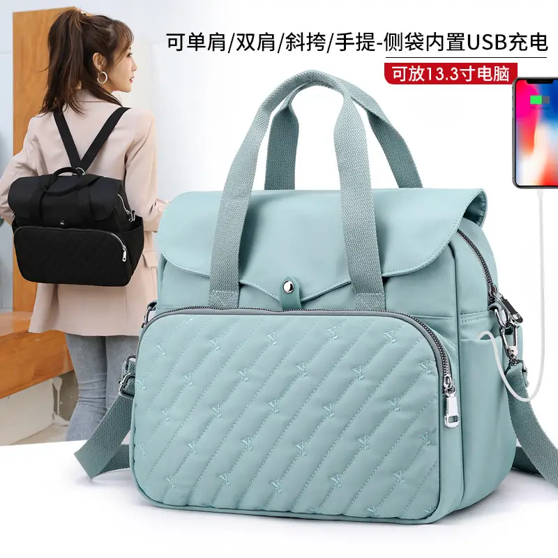 Women's Black Nylon Shoulder Bag with Zip Pockets — feature 10