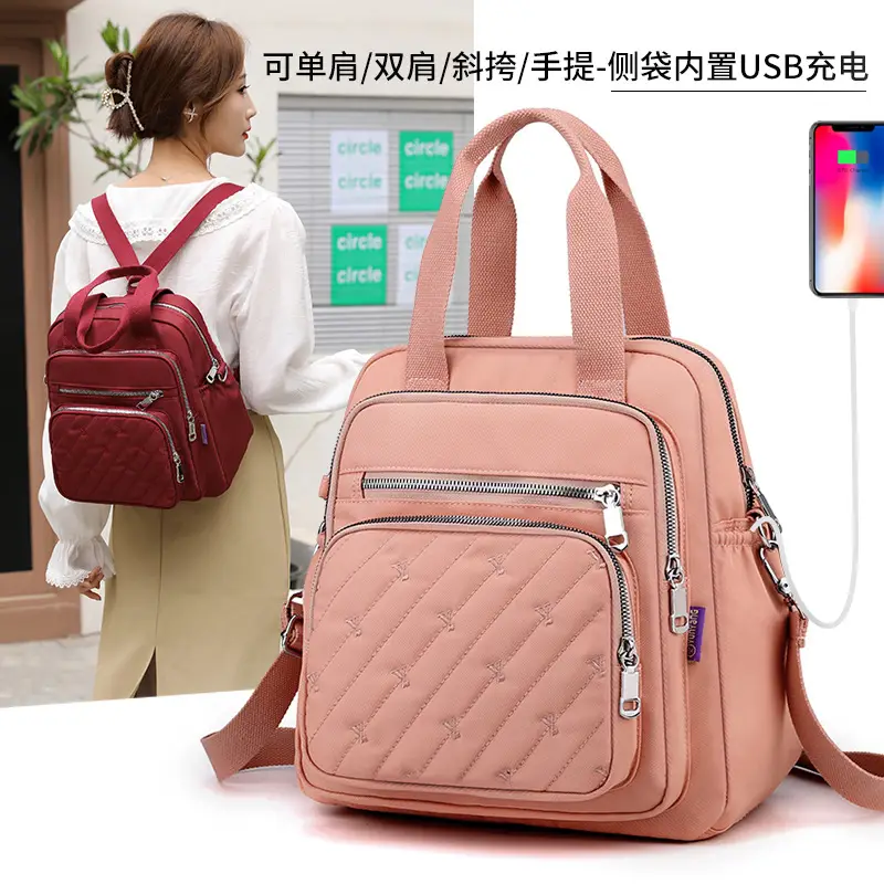 Women's Black Nylon Shoulder Bag with Zip Pockets — feature 11