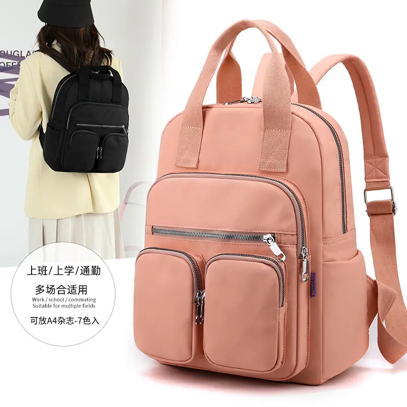 Women's Black Nylon Shoulder Bag with Zip Pockets — feature 12