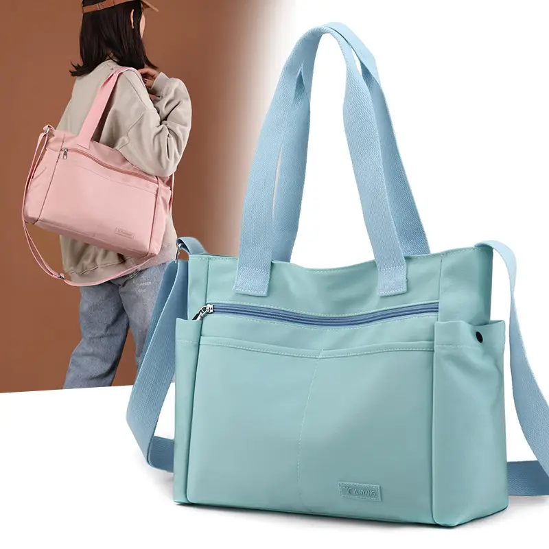 Women's Black Nylon Shoulder Bag with Zip Pockets — feature 15